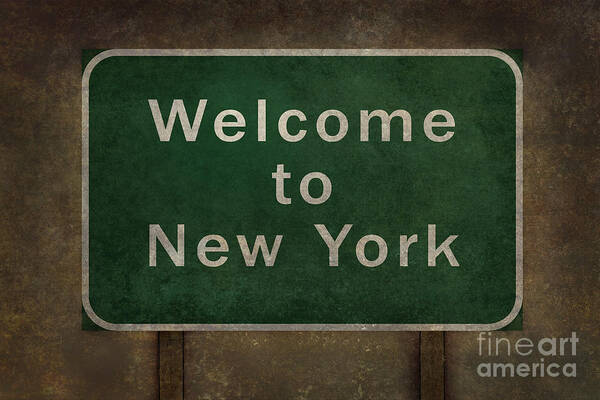 Billboard Art Print featuring the digital art Welcome to New York highway road side sign by Sterling Gold