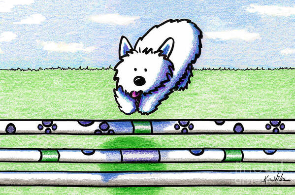 Dog Art Print featuring the mixed media Westie Agility by Kim Niles