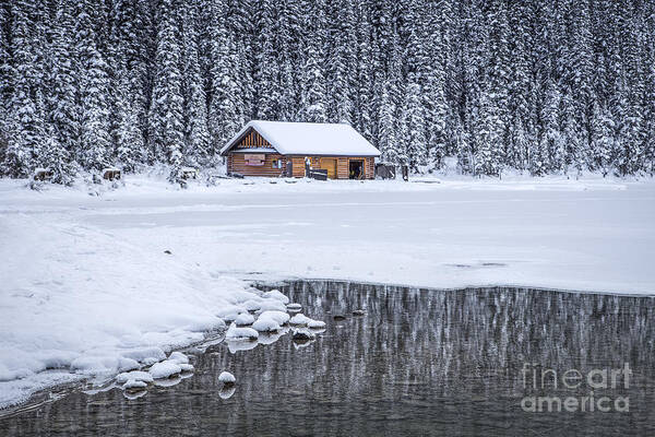 Lake Louise Art Print featuring the photograph When It Snows Outside by Evelina Kremsdorf