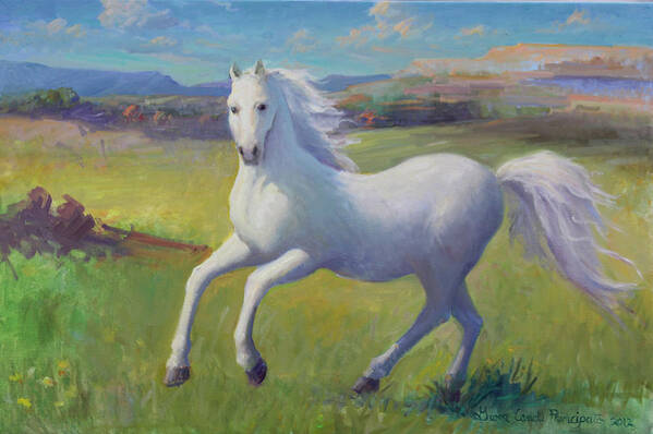 Horse Fanticy Art Print featuring the painting White horse by Gwen Carroll