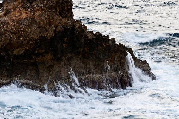 Rock Art Print featuring the photograph Stormy mediterranean sea painting in white Minorca island shore - Wild sea by Pedro Cardona Llambias