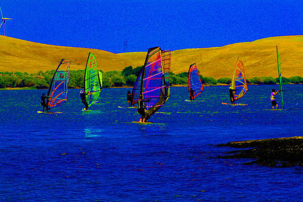 Windsurfing Art Print featuring the digital art Wind Surf Lessons by Joseph Coulombe