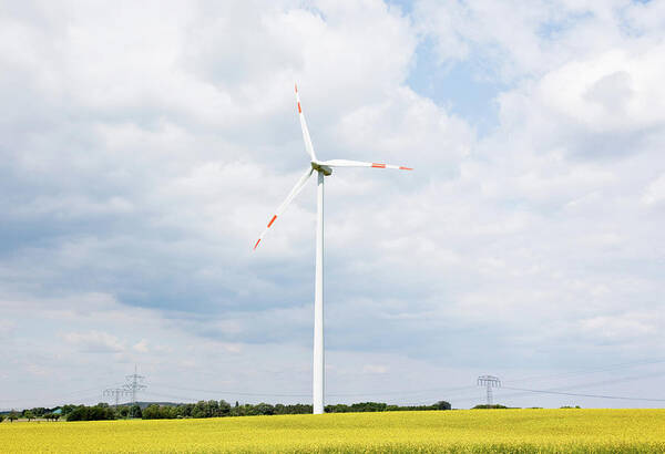 Scenics Art Print featuring the photograph Wind Turbine In Yellow Field by Guido Mieth