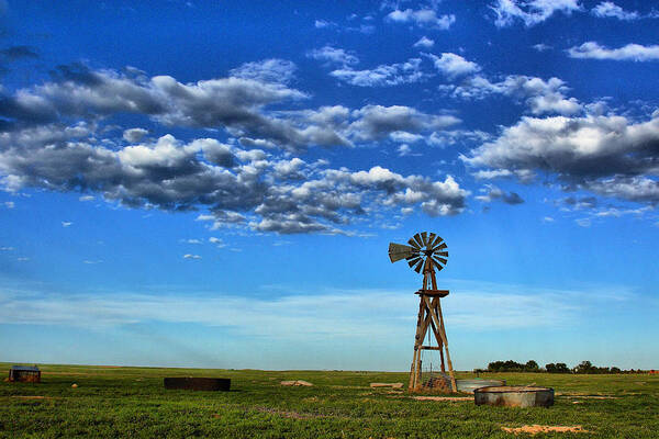 Landscape Art Print featuring the photograph Windmill in Blue by Steven Reed