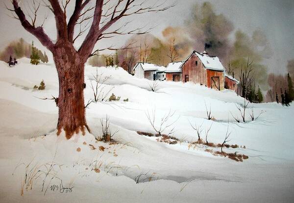 Watercolor Art Print featuring the painting Winter Barn # 2 by Michael Ham