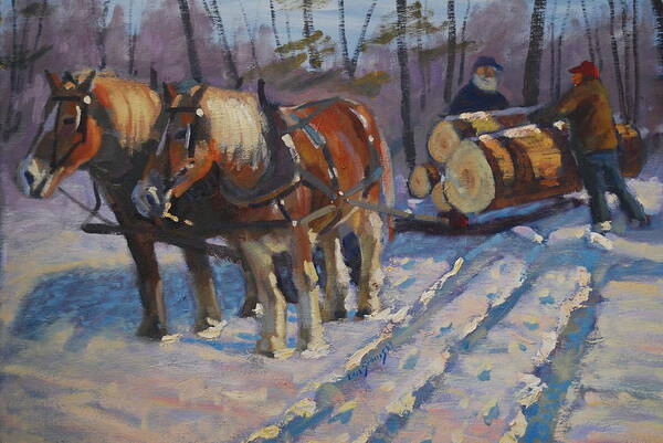 Berkshire Hills Paintings Art Print featuring the painting Winter Logging by Len Stomski
