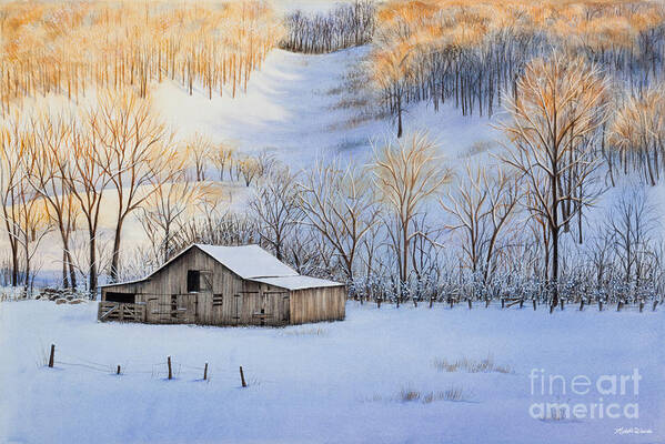 Sunset Art Print featuring the painting Winter Sunset by Michelle Constantine