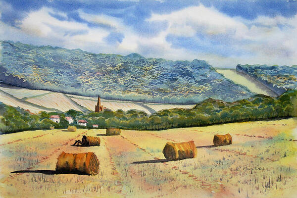 Landscape Art Print featuring the painting Winteringham from High Mowgate by Glenn Marshall