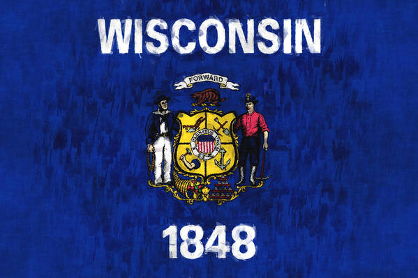 Wisconsin Art Print featuring the digital art Wisconsin Flag by World Art Prints And Designs