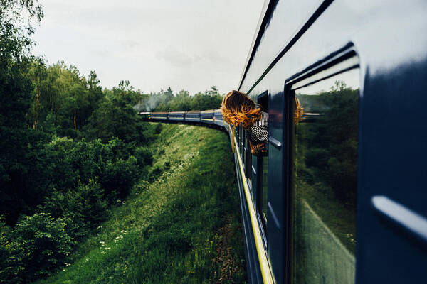 Scenics Art Print featuring the photograph Woman in the train by Oleh_Slobodeniuk