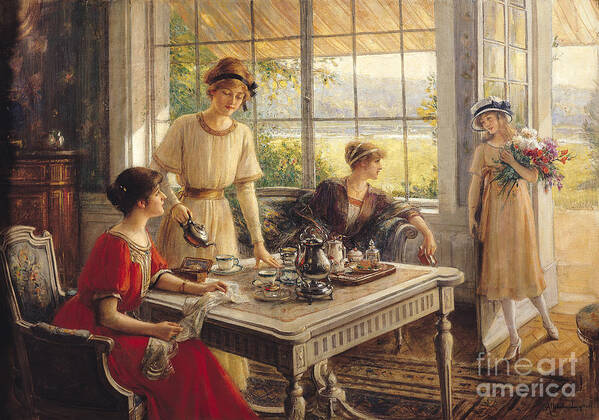 Victorian Art Print featuring the painting Women Taking Tea by Albert Lynch