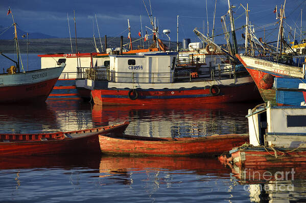 Chile Art Print featuring the photograph Wooden Fishing Boats Docked In Chile by John Shaw