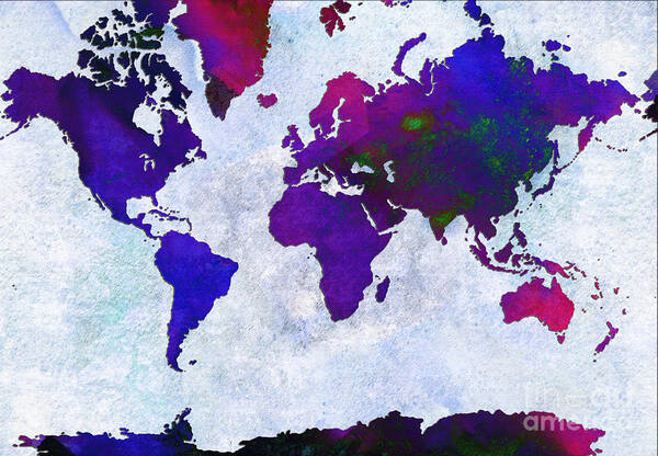 Abstract Art Print featuring the digital art World Map - Purple Flip The Light Of Day - Abstract - Digital Painting 2 by Andee Design