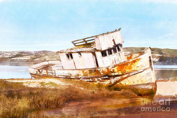 Pt Reyes Art Print featuring the photograph Wreck of The Point Reyes Boat In Inverness Point Reyes California DSC2069wc by Wingsdomain Art and Photography