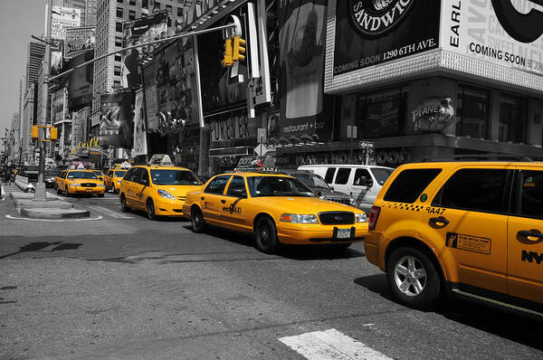 Taxi Art Print featuring the photograph Yellow Cabs by Randi Grace Nilsberg