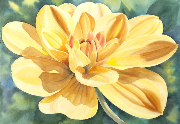 Yellow Dahlia Art Print featuring the painting Yellow Dahlia by Elena Polozova