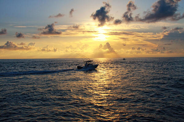 Sunrise Art Print featuring the photograph Boating at Sunrise #1 by Joe Myeress