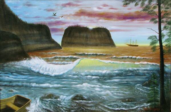 Seascape Art Print featuring the painting Exploring Inland #1 by Gene Gregory