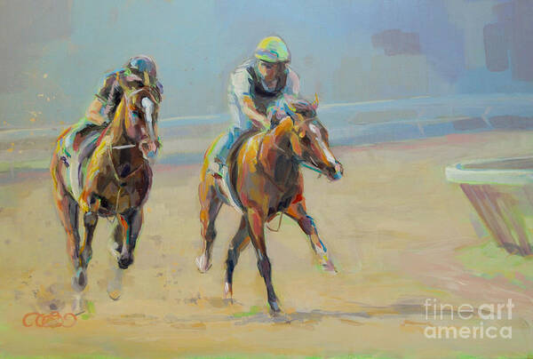 Thoroughbred Art Print featuring the painting Morning Banter by Kimberly Santini