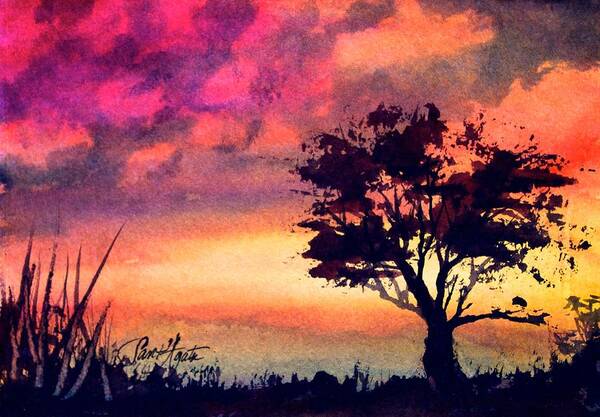Red Art Print featuring the painting Sunset Solitaire by Frank SantAgata