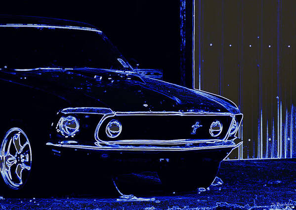 1969 Mustang Art Print featuring the photograph 1969 Mustang in Neon by Southern Tradition