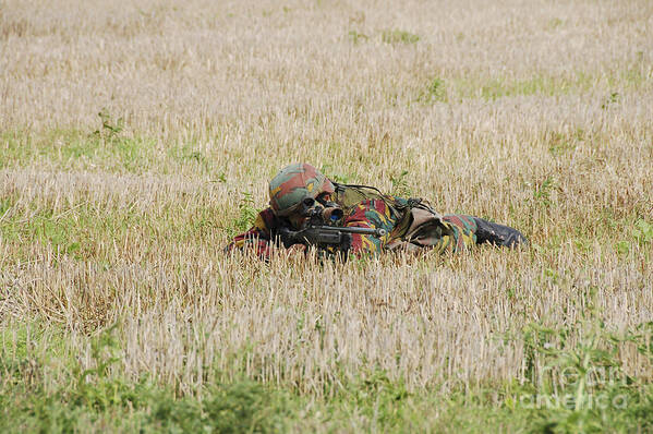 Aiming Art Print featuring the photograph Belgian Paratroopers On Guard #2 by Luc De Jaeger