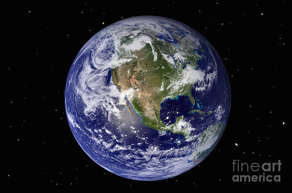 Color Image Art Print featuring the photograph Full Earth Showing North America #2 by Stocktrek Images