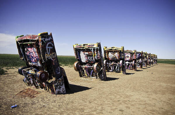Old Rt 66 Sculpture Art Print featuring the photograph Rt 66 Cadillac Ranch #2 by Paul Plaine