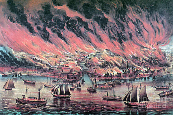 History Art Print featuring the photograph The Great Chicago Fire, 1871 #3 by Photo Researchers