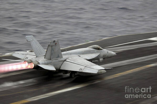 Afterburners Art Print featuring the photograph An Fa-18e Super Hornet Launches #4 by Stocktrek Images