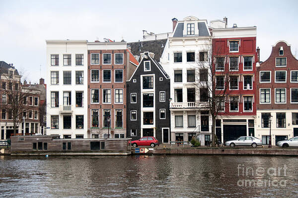 Along The River Art Print featuring the digital art City Scenes from Amsterdam #4 by Carol Ailles