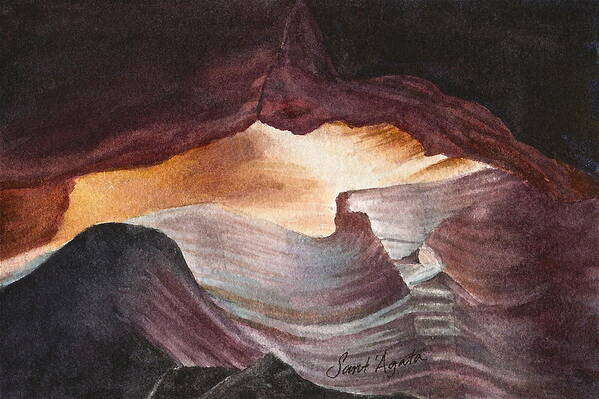 Slot Canyon Art Print featuring the painting Antelope Canyon Watercolor by Frank SantAgata