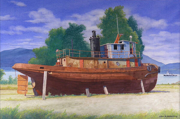 Antiquated Art Print featuring the painting Antiquated Hudson River Tug by Glen Heberling