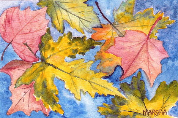 Blue Art Print featuring the painting Autumn Leaves by Marsha Woods