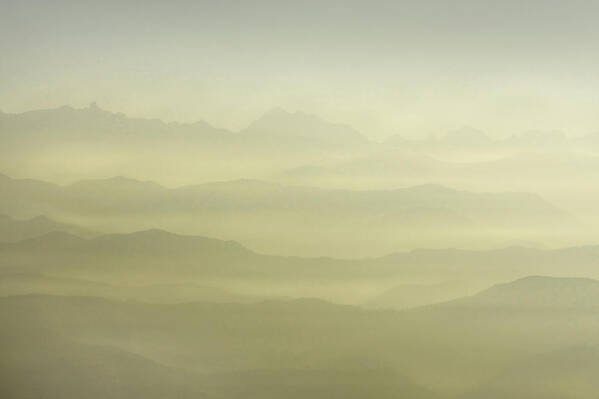 2011 Art Print featuring the photograph beautiful view of the foggy mountain sunrise in Kathmandu Valley by Anastasiia Kononenko