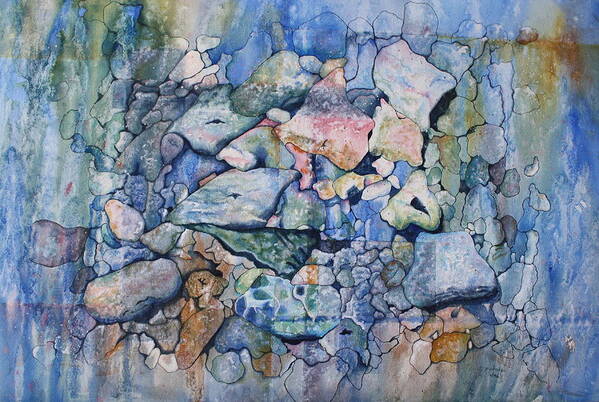 Stylized Under Water Still Life/landscape Art Print featuring the painting Blue Creek Stones by Patsy Sharpe