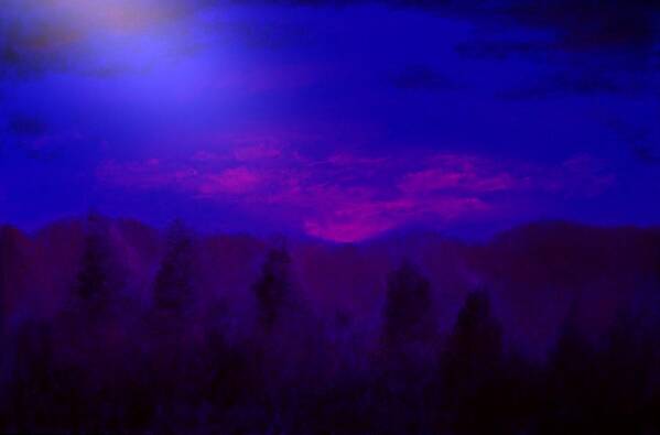 Mountains Art Print featuring the mixed media Blue Sunset by Melvin Moon