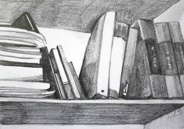 Graphite Art Print featuring the painting Books on a Shelf by Jan Swaren
