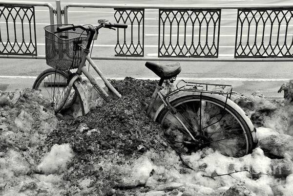 Bicycle Art Print featuring the photograph Buried in the Snow by Dean Harte