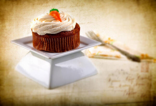 Food Art Print featuring the photograph Carrot Cupcake by James Bethanis