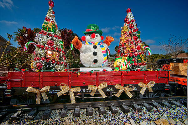 Snowman Art Print featuring the photograph Christmas Snowman On Rails by Christopher Holmes