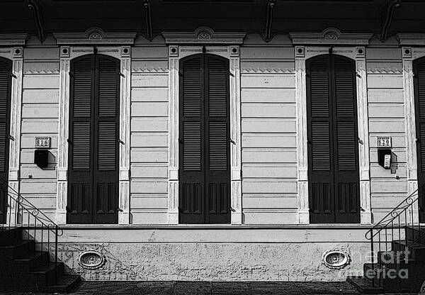 New Orleans Art Print featuring the digital art Classic French Quarter Residence New Orleans Black and White Poster Edges Digital Art by Shawn O'Brien