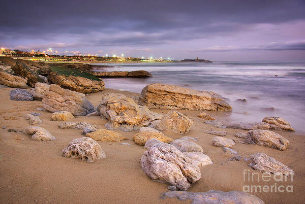 Background Art Print featuring the photograph Coastline at twilight by Carlos Caetano