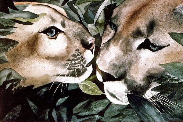 Mountain Art Print featuring the painting Cougar Kiss by Frank SantAgata