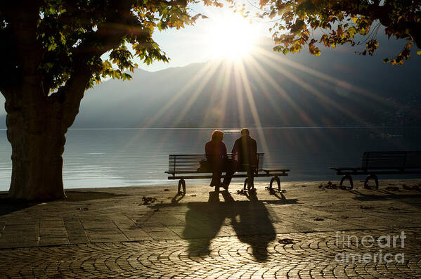 Couple Art Print featuring the photograph Couple on a bench by Mats Silvan