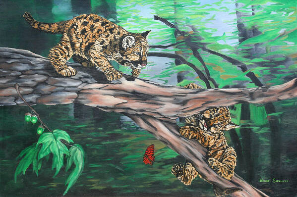 Cubs Art Print featuring the painting Cubs at Play by Wendy Shoults