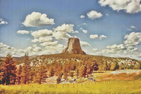 Devils Tower Art Print featuring the painting Devils Tower by Maciek Froncisz
