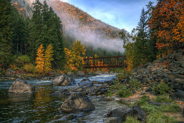 Hdr Art Print featuring the photograph Fall up the Tumwater by Brad Granger