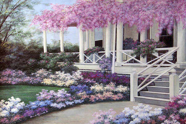 Landscape Art Print featuring the painting Garden Veranda by Diane Romanello