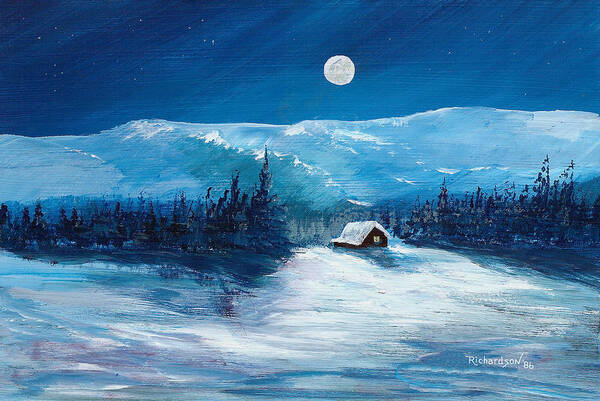 Winter Art Print featuring the painting Get Away Cabin by George Richardson